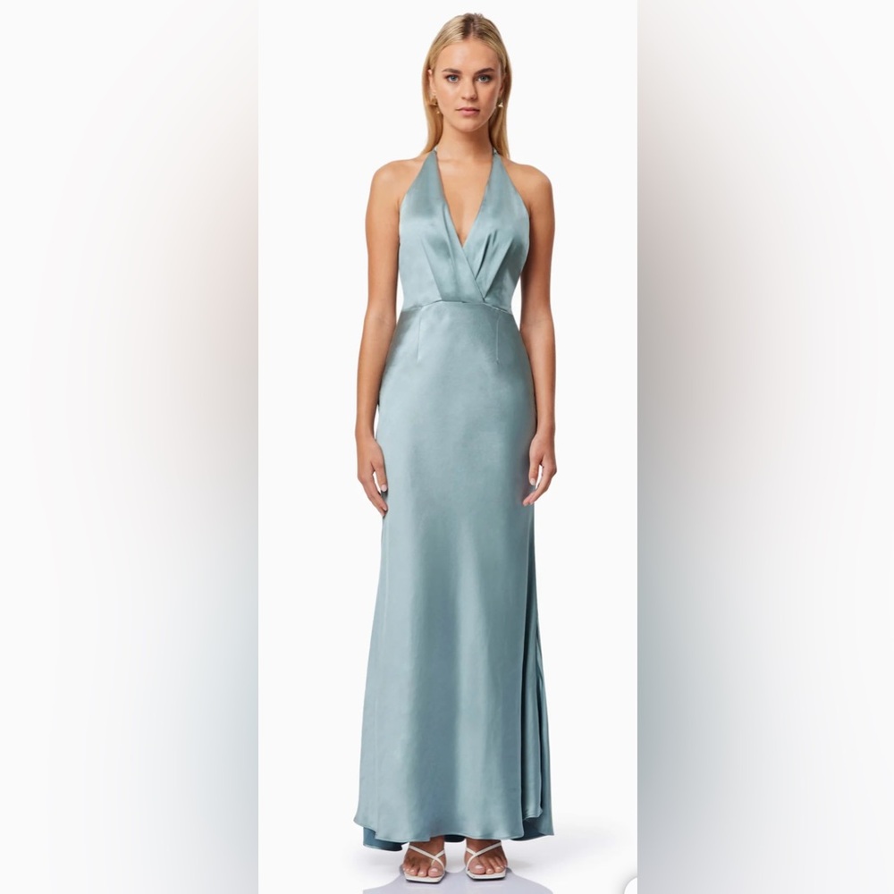 NWT ELLIATT Aria Backless Satin Maxi Dress In Blue size Small